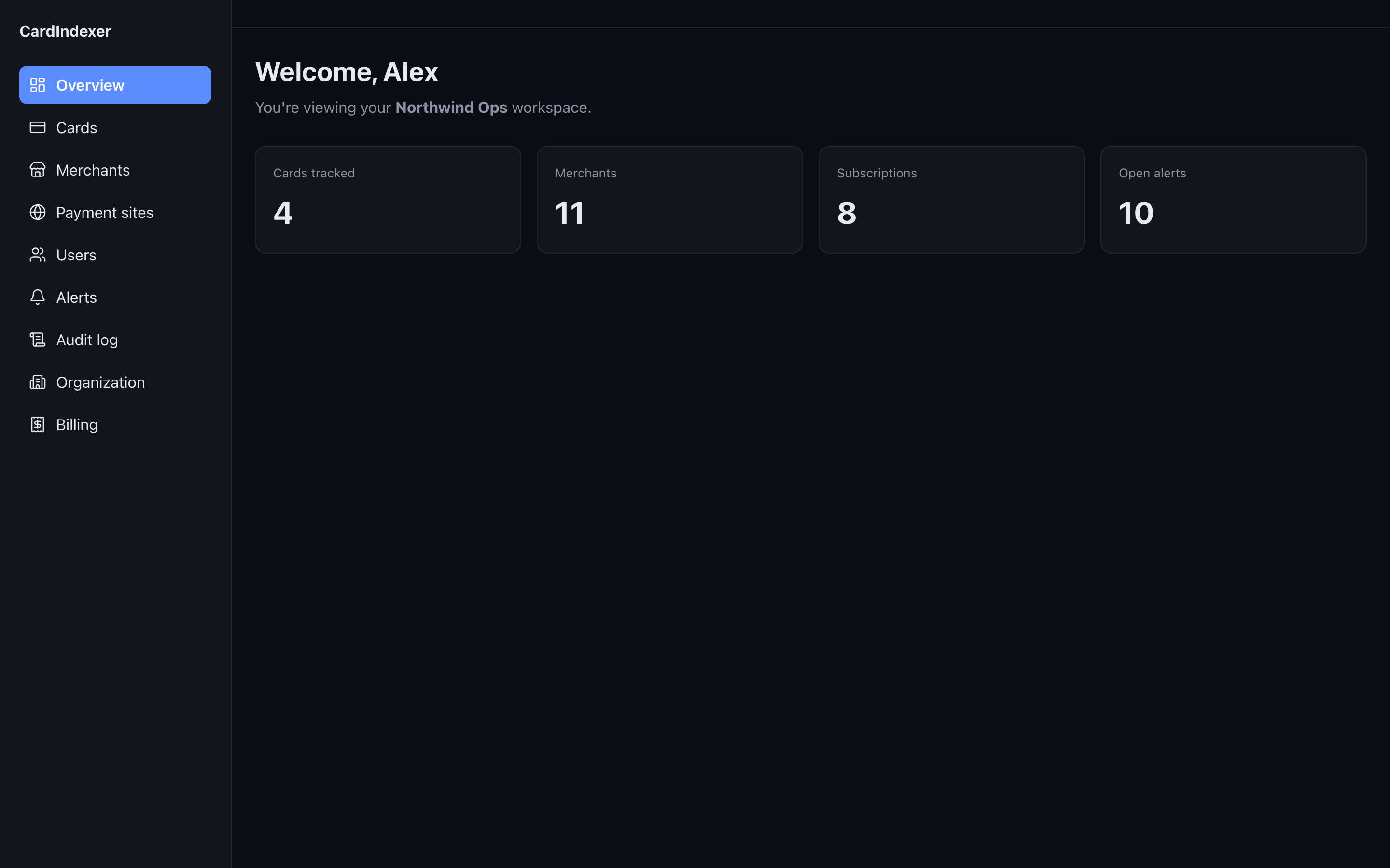 CardIndexer personal dashboard