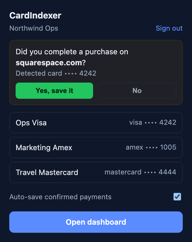 CardIndexer extension popup